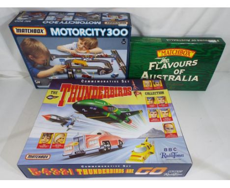 Matchbox - three boxed sets of diecast vehicles comprising MB912 the Flavours of Australia, MC300 Motor City set and a 5.4.3.