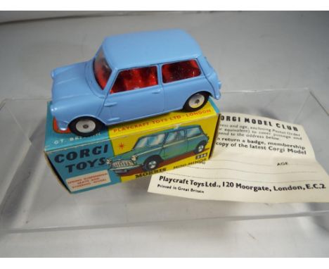 Corgi - Morris Mini Minor # 226 comprising light blue body with red interior, windows, spun hubs and black tyres in the origi