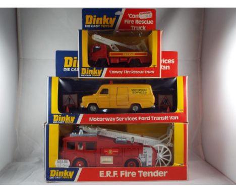 Dinky - three diecast vehicles in original window boxes comprising 266E.R.F. fire tender, 384 convoy fire rescue truck and 41