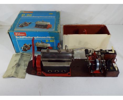 Steam Engine - Wiles Co Steam powered marine engine on a wooden plinth in original box and instructions in very good conditio