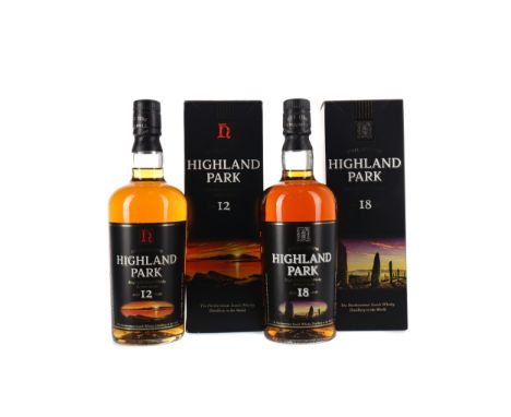 HIGHLAND PARK AGED 18 YEARS Single Malt Scotch Whisky 70cl, 43% volume, in carton. HIGHLAND PARK AGED 12 YEARS Single Malt Sc