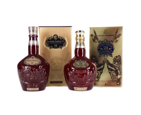 CHIVAS REGAL ROYAL SALUTE 21 YEARS OLD RUBY DECANTER (2) Blended Scotch Whisky 70cl, 40% volume, in cloth sack and carton. Tw