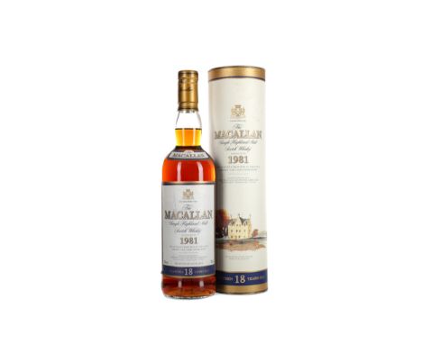 MACALLAN 1981 18 YEARS OLD Single Malt Scotch Whisky Matured in sherry wood. 700ml, 43% volume, in tube.