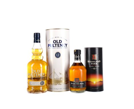 HIGHLAND PARK AGED 12 YEARS - 35CL Single Malt Scotch Whisky 35cl, 40% volume, in tube. OLD PULTENEY AGED 12 YEARS Single Mal