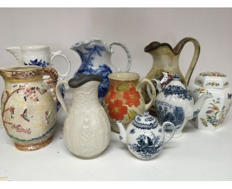 A collection of large jugs and a Worcester style tea pot and other ceramics - NO RESERVE