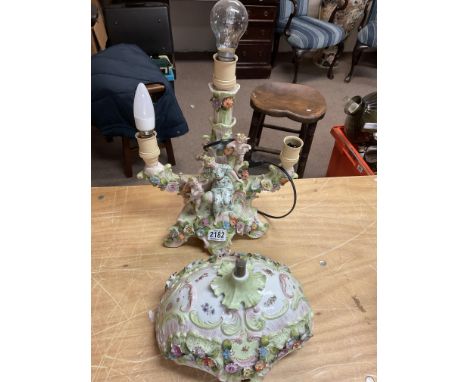 A large porcelain centrepiece (comport) converted with lamp fittings.