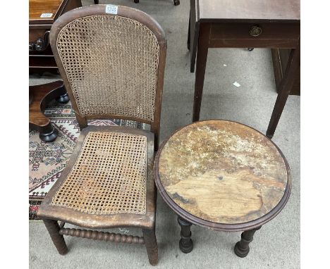 A small French wicker bobbin chair together with a small circular side table - NO RESERVE