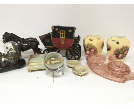 A Crystal ball onyx box a scratch built model of a Royal Mail stage coach and other oddments. (a lot) - NO RESERVE