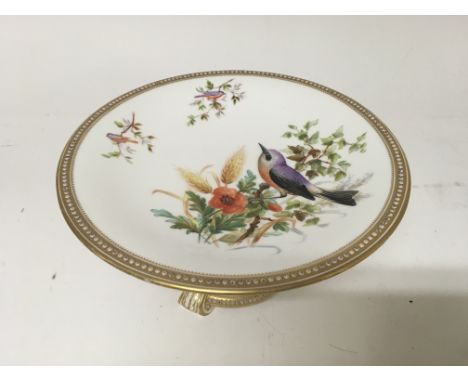 A Worcester comport hand pained with birds flowers and foliage.