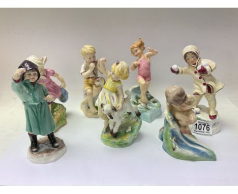 Royal Worcester Months of the year modelled by F.G.Doughty, 7 figurines to include February, March, April, June, July, August
