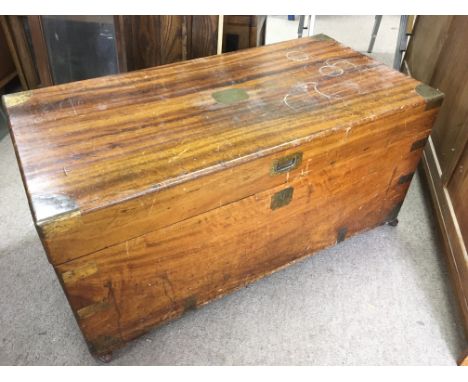 A camphor wood campaign type brass bound trunk, approx 89cm x 45cm x 43cm.