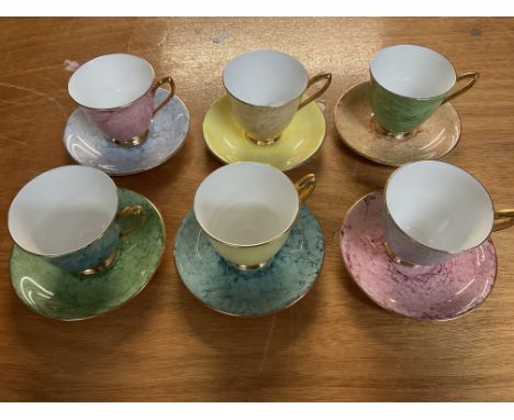 6 Royal Albert Harlequin coffee cups and saucers (Gossamer pattern).