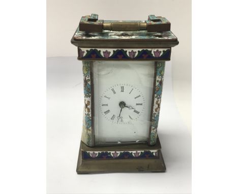 A cloisonne carriage clock with Roman numerals - NO RESERVE