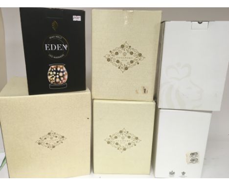 Three boxed Coalport lady figures two Dolton figures and a boxed Eden light (a lot);