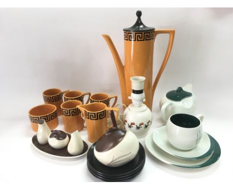 A collection of retro china items including Portmeirion and Carltonware.