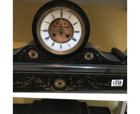 A Victorian slate visible escapement mantel clock with Roman numerals, approximately 30cm in height - NO RESERVE