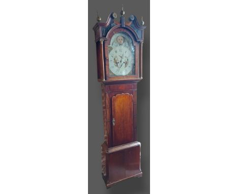 A 19th Century oak and mahogany longcase clock, the painted dial with moonphase movement and inscribed Henry Winstanley, Wiga