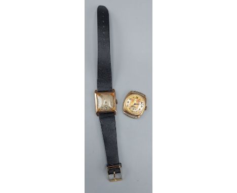 A 9ct gold cased gentlemans wristwatch by J.W. Benson together with another 9ct gold cased wristwatch, 11.2gms excluding move
