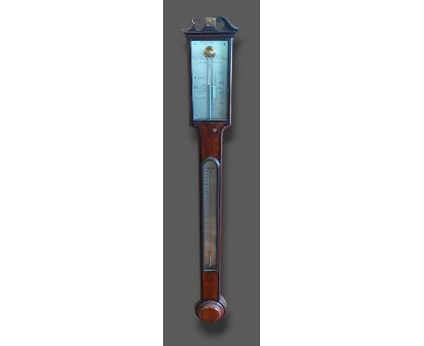A mahogany stick barometer thermometer by W &amp; S Jones, Holborn London, 96cms