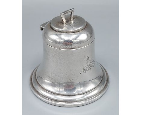 A George V silver inkwell in the form of a bell, engraved with the Royal Lincolnshire regiment crest and dated 1919, Birmingh