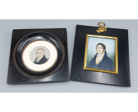 A 19th Century portrait miniature in ebonised frame together with another similar portrait miniature 