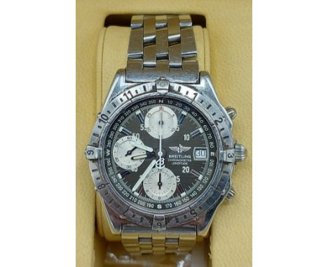 A Breitling Chronometre Longitude GMT stainless steel cased Gentlemans wristwatch complete with box and papers 