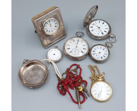 A silver cased full Hunter pocket watch by J.W. Benson together with another silver cased pocket watch, a silver pocket watch