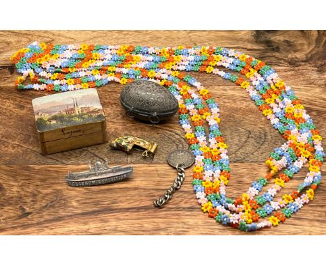 A Collection of vintage collectable/ trinkets. To include Stan Hope peep hole shoe, beaded floral design necklace, Birmingham