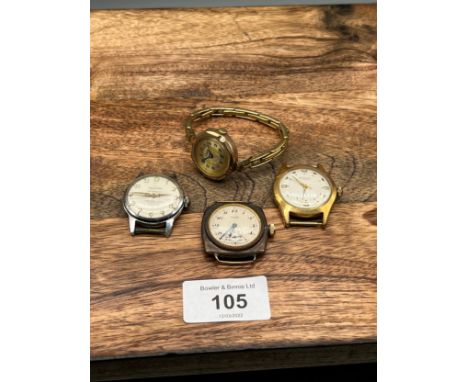 A Lot of four vintage watches to include Oyster Rolex watch- non working- with 9ct gold back plate, Medana rolled gold watch,