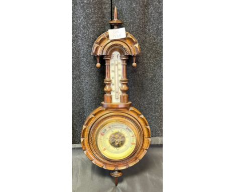 Antique wall barometer and thermometer. 