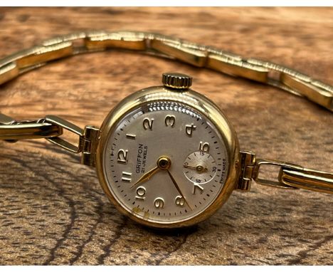 A Ladies vintage 9ct yellow gold strap watch, Griffon, 21 jewels, Incabloc. [14.99grams] [Non- Runner] 
