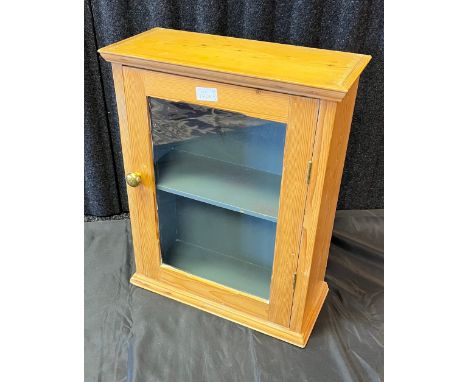 A Vintage pine glass front wall cabinet. [54x43x18cm] 