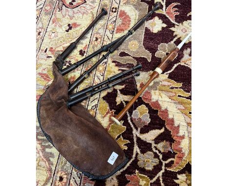 A Set of small Scottish antique J &amp; R Glen Edinburgh rosewood turned bagpipes. Together with a chanter. 