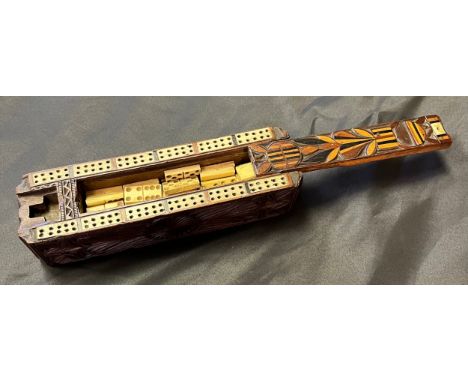 Antique Scottish carved domino box and cribbage scorer?? 
