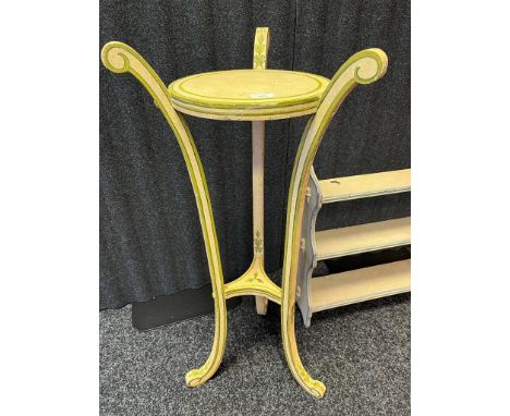 French style hand painted plant stand with scroll design, together with wall shelf[91cm]possibly painted by renowned Scottish