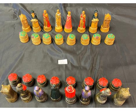 A Vintage hand painted Scotland and England chess pieces. 