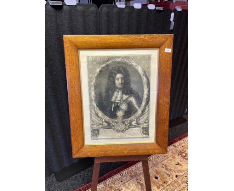 An 18th century engraving of William, Duke of Hamilton , Earl of Aran. Fitted within a light oak frame [82x68cm]