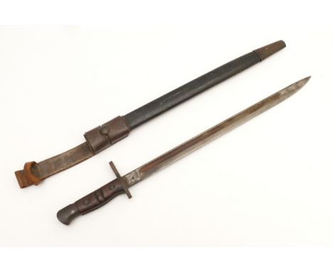 WWI US 1913 pattern bayonet, by Remington, complete with scabbard and etched with the Broad arrow, blade marked on either sid