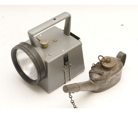 'National Railways Supplies' Bardic signal lamp, stamped N.R.S, together with an early 20th century Railway flare lamp, stamp