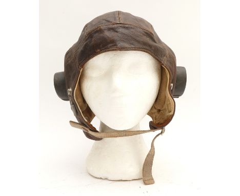 WWII Era R.A.F British military C-type flying leather helmet, stamped Broad Arrow and 79.