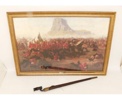 A late 19th Century Martini-Henry 1876 style "Lunger" bayonet, stamped with multiple proof markings to the scabbard and blade
