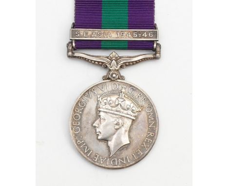 A George VI G.S.M clasped S. E. Asia 1945-46, presented to 2383839 SIGMN. D. T. Sellwood. R. Signals.