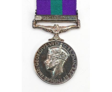 George VI G.S.M 1945-1948 Palestine medal, presented to 622. British Constable. E. J. Goddard. Palestine Police.