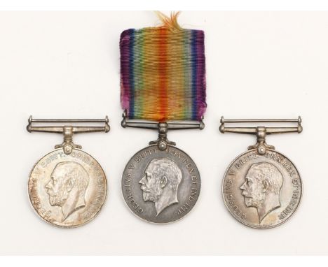 WWI Trio of War medals, awarded to 11735 PTE. R. W. Heathgote. Ches. R, B.Z.564 W. H. Thomas. L. S. R.N.V.R and J-91 A. CPL. 