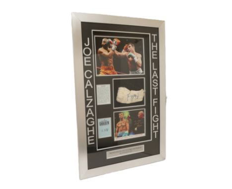 Boxing Memorabilia; Joe Calzaghe 'The Last Fight' signed montage, including photographs, hand wrap, and attendance ticket dat