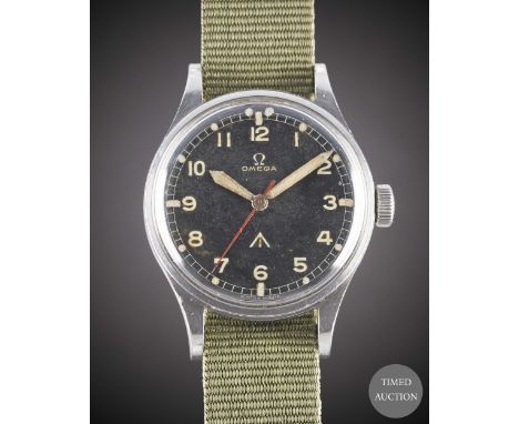 A GENTLEMAN'S STAINLESS STEEL&nbsp;ROYAL RHODESIAN AIR FORCE MILITARY&nbsp;OMEGA PILOTS WRIST WATCH
CIRCA 1957, REF. 2777-1 S