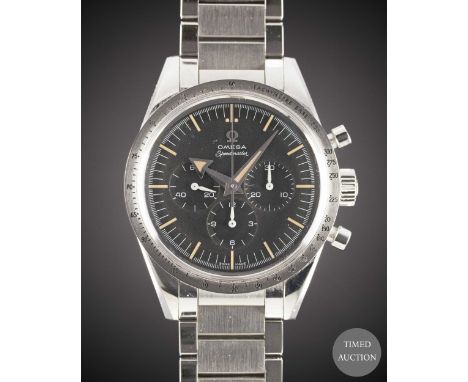 A GENTLEMAN'S STAINLESS STEEL OMEGA SPEEDMASTER '57 TRIBUTE CHRONOGRAPH BRACELET WATCH
DATED 2017, REF.&nbsp;311.10.39.30.01.