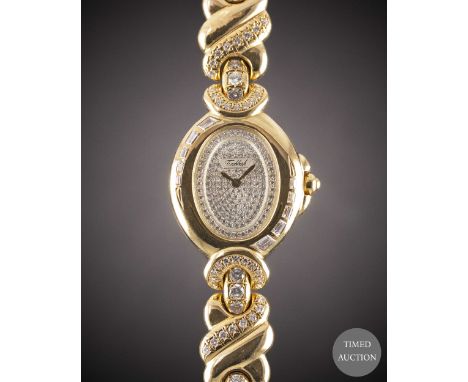 A LADIES 18K SOLID GOLD, DIAMOND TABBAH COPACABANA BRACELET WATCH

CIRCA 1990s, WITH ORIGINAL PAVE SET DIAMOND DIAL
Movement: