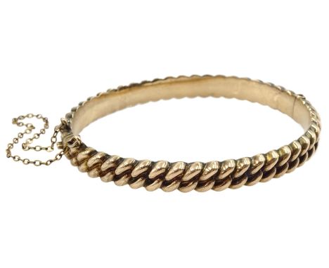 Victorian 9ct rose gold curb twist bangle, Birmingham 1888Condition Report:Approx 10.4gm, inner circumference = 17cm, max dep