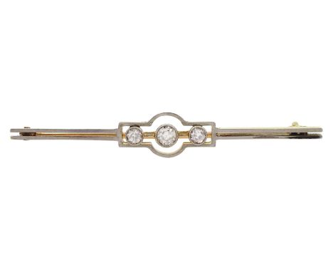 Art Deco 15ct gold and palladium three stone old cut diamond brooch, total diamond weight approx 0.30 caratCondition Report:A